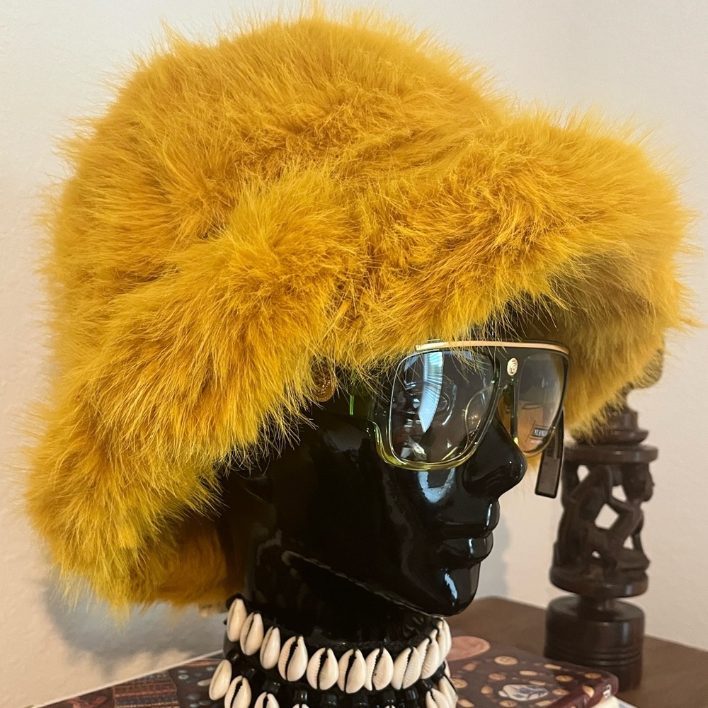 Mustard Gold Fuzzy Faux Fur Hat